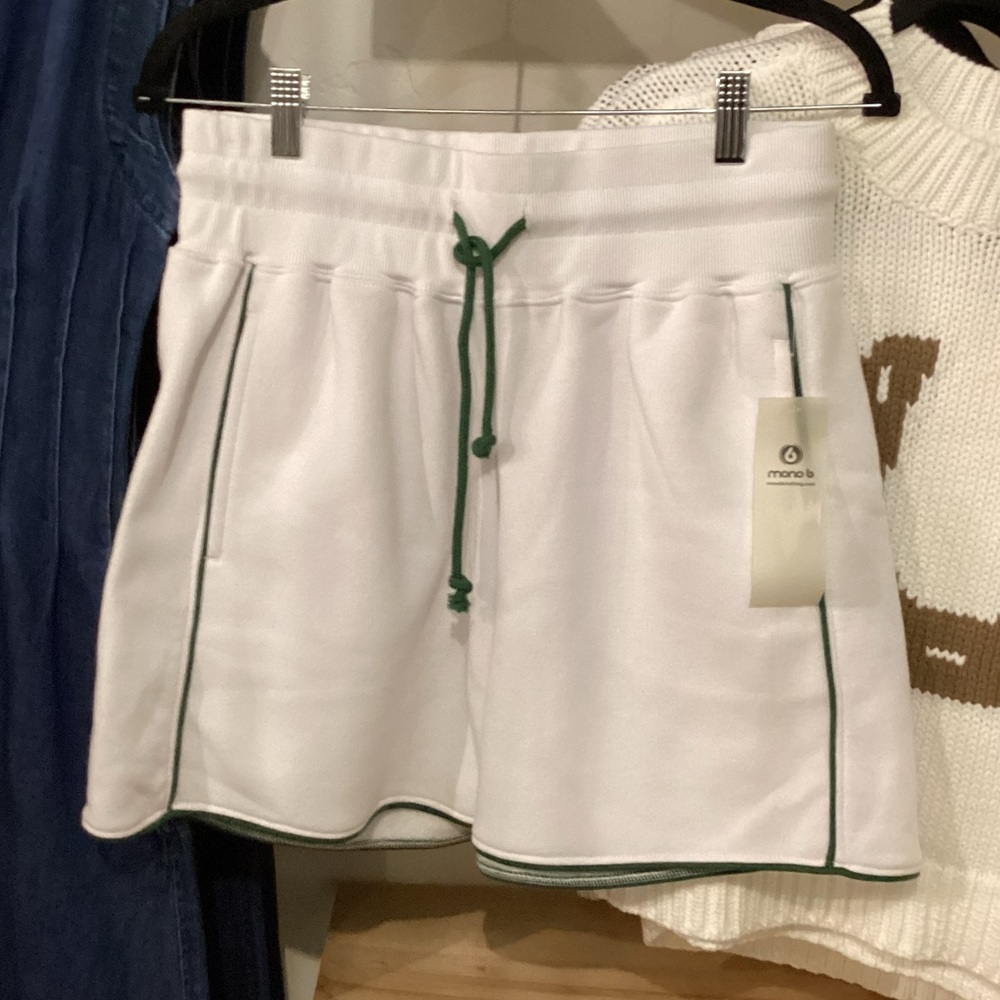 Mono B Athletic White Shorts with Green Accents